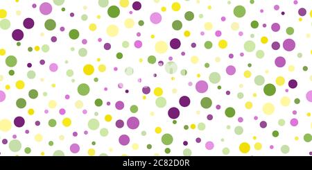 Seamless horizontal pattern beautiful geometric yellow, green, purple confetti on white background. Venetian carnival Mardi Gras party. Great for hori Stock Vector
