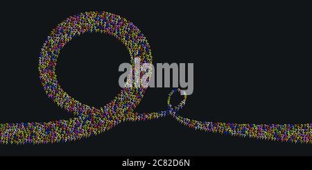 Abstract line seamless figure made of bright question marks scattered on a black background. Colorful poll template. Design for query background, faq, Stock Vector