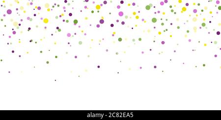 Seamless horizontal pattern beautiful geometric yellow, green, purple confetti on white background. Venetian carnival Mardi Gras party. Great for hori Stock Vector