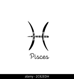 Hand drawn pisces zodiac illustration. Simple line pisces zodiac icon. Tattoo pisces zodiac vector symbol. Hand drawing pisces sign Stock Vector