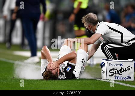 Turin, Italy. 20th July, 2020. TURIN, ITALY - July 20, 2020: Aaron Ramsey of Juventus FC suffers an injury during the Serie A football match between Juventus FC and SS Lazio. (Photo by Nicolò Campo/Sipa USA) Credit: Sipa USA/Alamy Live News Stock Photo