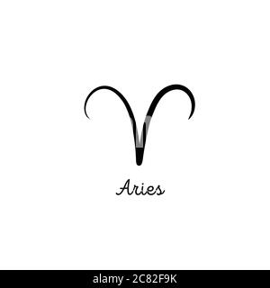 Hand drawn aries zodiac illustration. Simple line aries zodiac icon. Tattoo aries zodiac vector symbol. Hand drawing aries sign Stock Vector