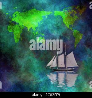 Sailboat and world map Stock Photo