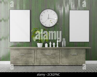 Empty Room With A Blank Canvas . 3d rendering Stock Photo
