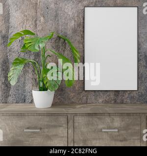 Empty Room With A Blank Canvas . 3d rendering Stock Photo