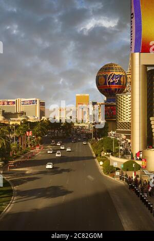 Low aerial view of the strip looking North in Las Vegas, NV Stock Photo