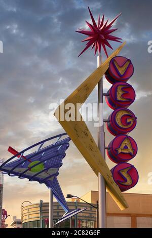 Neon lights from the 1950s in the old district of Las Vegas, NV Stock Photo