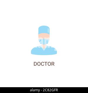 Doctor vector icon. Vector medical worker. Illustration vector doctor man with medical uniform in a flat style. Protective mask on the face Stock Vector