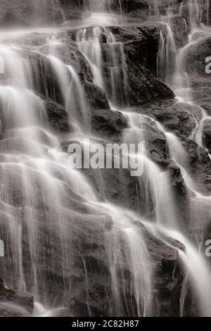 Long exposure of Horsetail Falls in Keystone Canyon near Valdez in Southcentral Alaska. Stock Photo