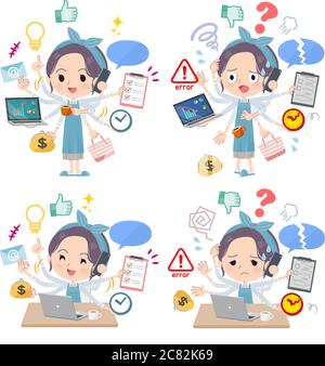 A set of mom who perform multitasking in the office.There are things to do smoothly and a pattern that is in a panic.It's vector art so it's easy to e Stock Vector