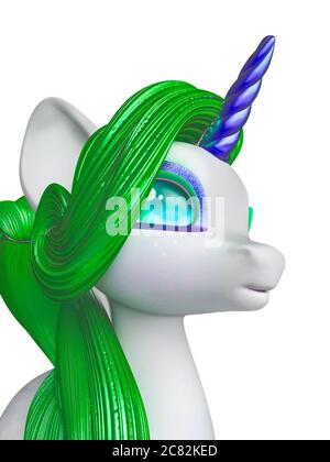 unicorn cartoon id profile side view in white background, 3d illustration Stock Photo