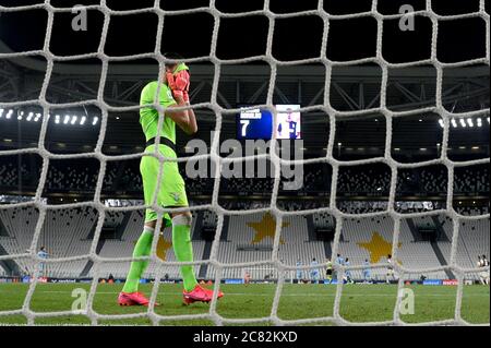 Turin, Italy. 20th July, 2020. TURIN, ITALY - July 20, 2020: Thomas Strakosha of SS Lazio looks dejected during the Serie A football match between Juventus FC and SS Lazio. (Photo by Nicolò Campo/Sipa USA) Credit: Sipa USA/Alamy Live News Stock Photo