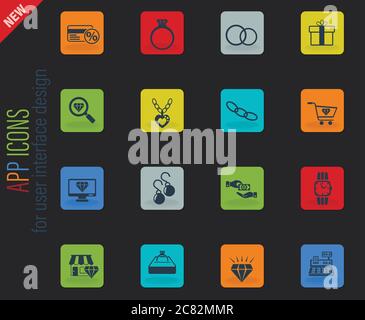jewerly store icon set Stock Vector