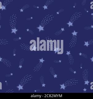 flying comets seamless vector pattern on navy sky Stock Vector
