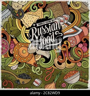 Cartoon cute doodles Russian food frame design Stock Vector Image & Art ...