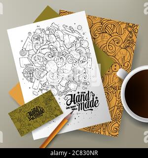 Cartoon cute vector hand drawn doodles Handmade corporate identity set Stock Vector