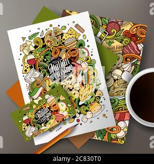 Cartoon hand-drawn doodles italian food corporate identity Stock Vector