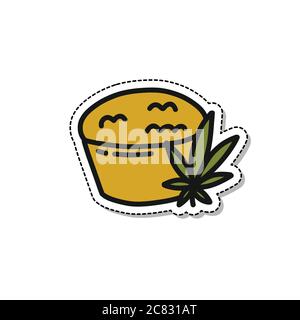 marijuana cake doodle icon sticker, vector illustration Stock Vector