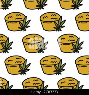 marijuana cake seamless doodle icon sticker, vector illustration Stock Vector