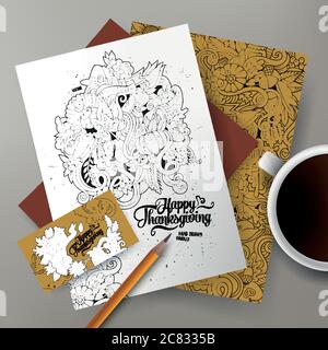 Corporate Identity vector templates set design with Thanksgiving theme Stock Vector
