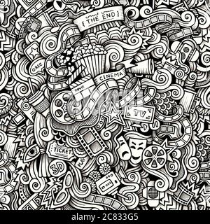Cartoon hand-drawn doodles on the subject of Cinema style theme Stock Vector
