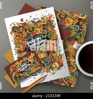 Corporate Identity vector templates set design with Thanksgiving theme Stock Vector