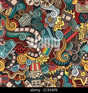Cartoon doodles cinema seamless pattern Stock Vector