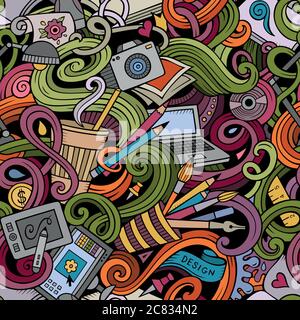 Cartoon hand-drawn doodles on the subject of Design seamless pattern Stock Vector