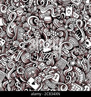 Cartoon hand-drawn doodles on the subject of Casino style theme Stock Vector
