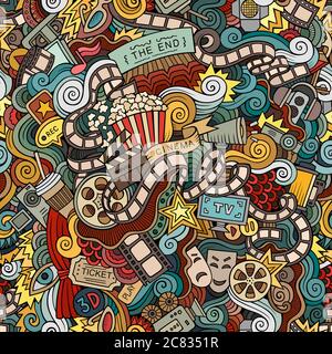 Cartoon doodles cinema seamless pattern Stock Vector