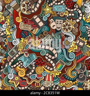 Cartoon doodles cinema seamless pattern Stock Vector
