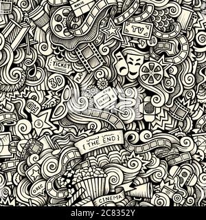 Cartoon hand-drawn doodles on the subject of Cinema style theme Stock Vector
