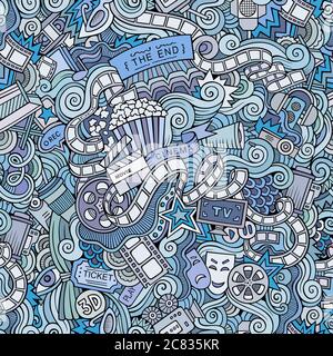 Cartoon doodles cinema seamless pattern Stock Vector