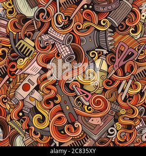 Cartoon cute doodles hairdressing salon seamless pattern Stock Vector