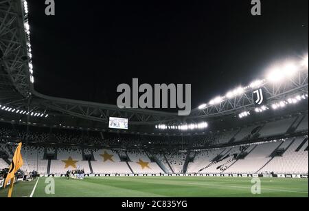 Turin, Italy. 20th July, 2020. General view of the Allianz Stadium before the Serie A football match between FC Juventus and Lazio in Turin, Italy, July 20, 2020. Credit: Federico Tardito/Xinhua/Alamy Live News Stock Photo