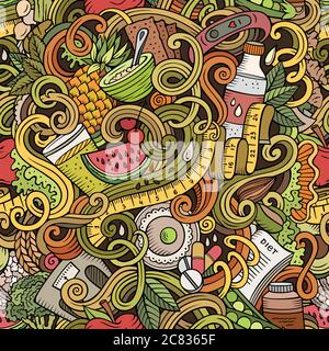 Cartoon cute doodles hand drawn Diet food seamless pattern Stock Vector