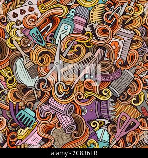 Cartoon cute doodles hairdressing salon seamless pattern Stock Vector