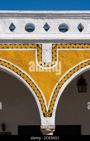 Architectural detail in Izamal, Yucatan, Mexico, known as the Yellow Town.  The Historical City of Izamal is a UNESCO World Heritage Site. Stock Photo