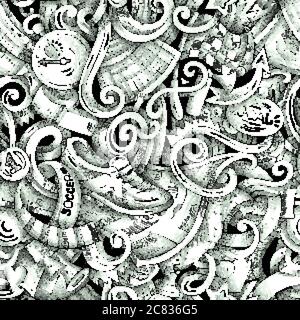 Football vector hand drawn doodles seamless pattern. Graphics background design. Stock Vector