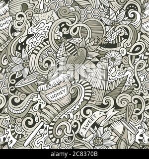 Cartoon cute doodles hand drawn Honey seamless pattern Stock Vector