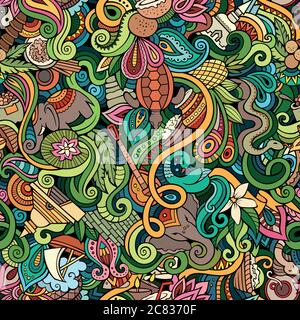 Cartoon cute doodles hand drawn Indian culture seamless pattern Stock Vector