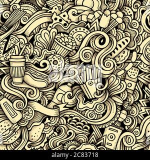 Cartoon hand-drawn doodles on the subject of Fast Food style Stock Vector