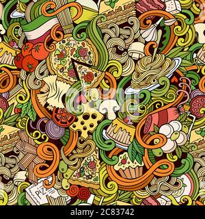 Cartoon doodles of italian cuisine seamless pattern Stock Vector