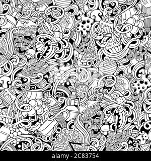 Cartoon doodles of italian cuisine seamless pattern Stock Vector