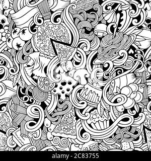 Cartoon doodles of italian cuisine seamless pattern Stock Vector