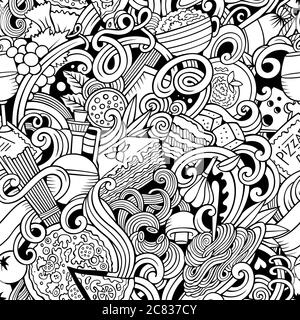 Cartoon doodles of italian cuisine seamless pattern Stock Vector