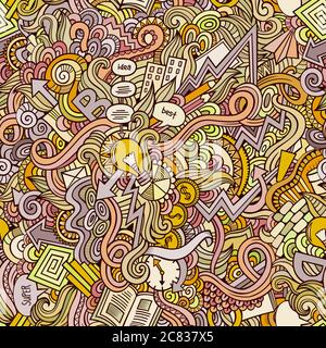 Cartoon vector doodles hand drawn idea seamless pattern Stock Vector
