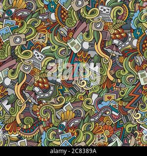 Cartoon hand-drawn doodles photography seamless patterns Stock Vector