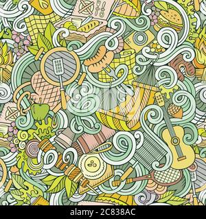 Cartoon hand-drawn picnic doodles seamless pattern Stock Vector