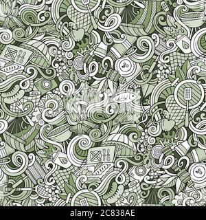 Cartoon hand-drawn picnic doodles seamless pattern Stock Vector